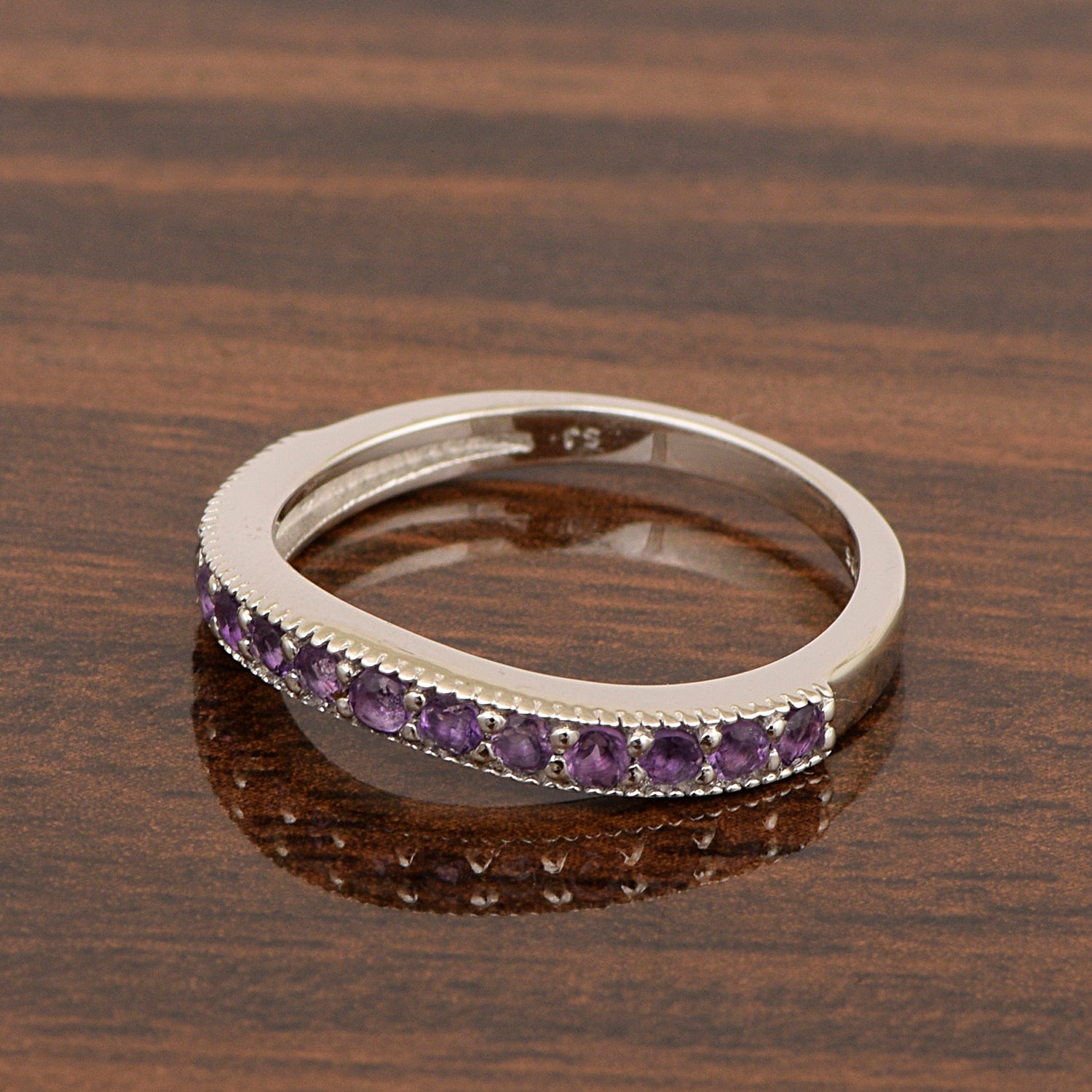 925 Sterling Silver Curve Band Round 0.75 Ctw Amethyst Stacking Ring - Kimaya INC