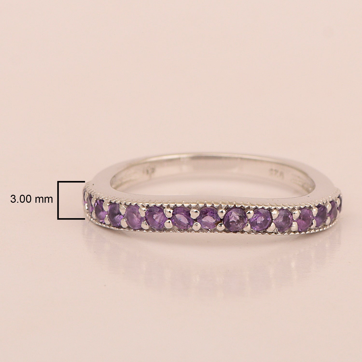 925 Sterling Silver Curve Band Round 0.75 Ctw Amethyst Stacking Ring - Kimaya INC