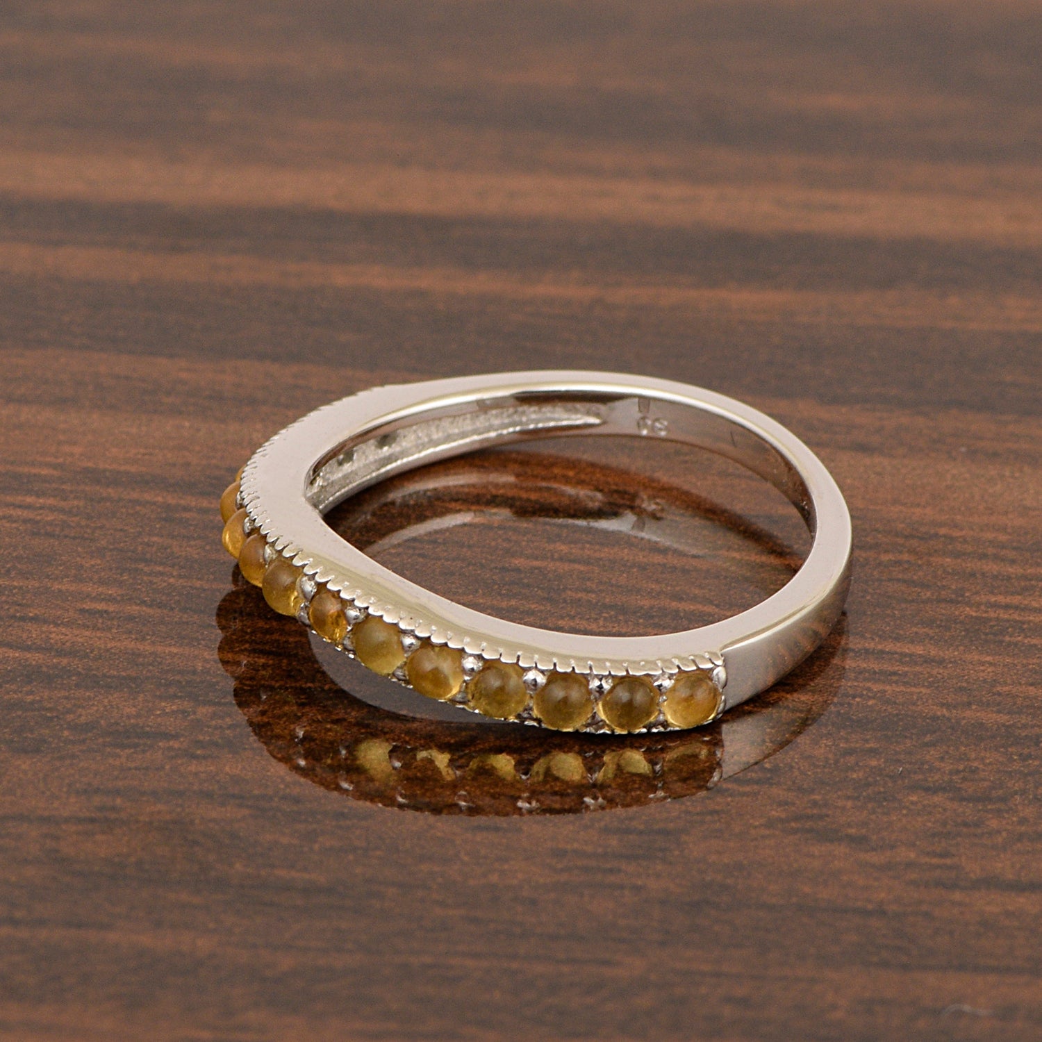 925 Sterling Silver Curve Band Round 0.75 Ctw Citrine Stacking Ring - Kimaya INC