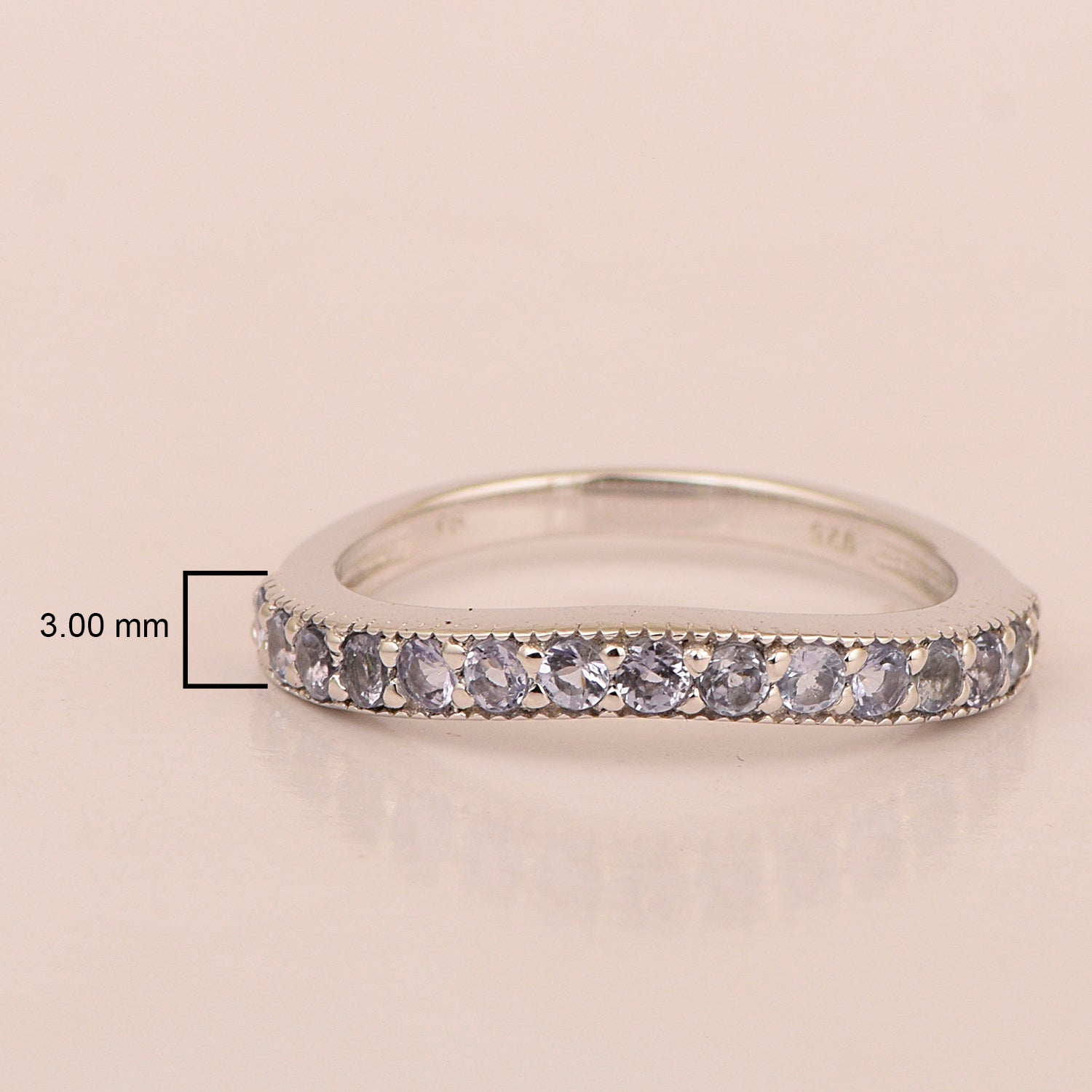925 Sterling Silver Curve Band Round 0.75 Ctw Tanzanite Stacking Ring - Kimaya INC