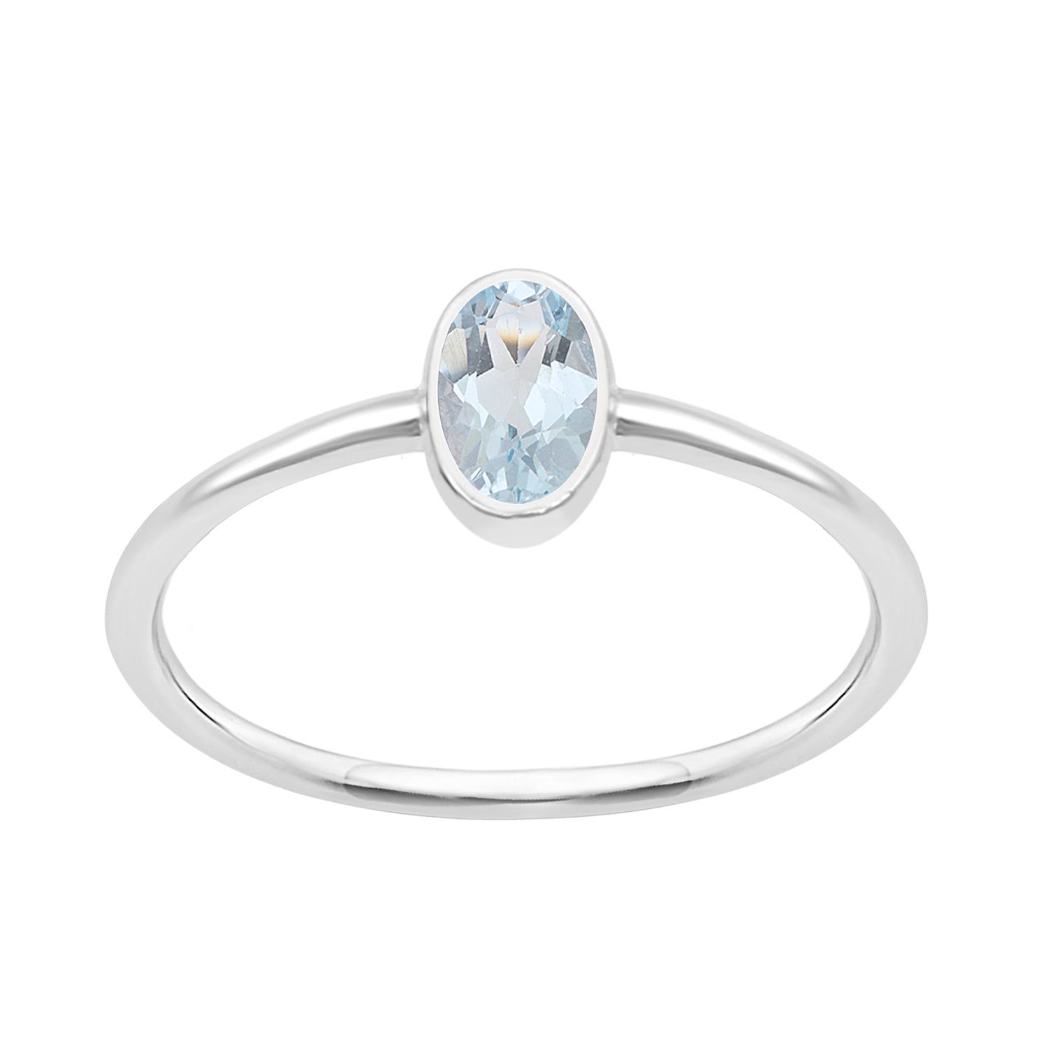 Stackable Oval 0.20 Ctw Aquamarine Bezel Set 925 Sterling Silver Stacking Rings - Kimaya INC