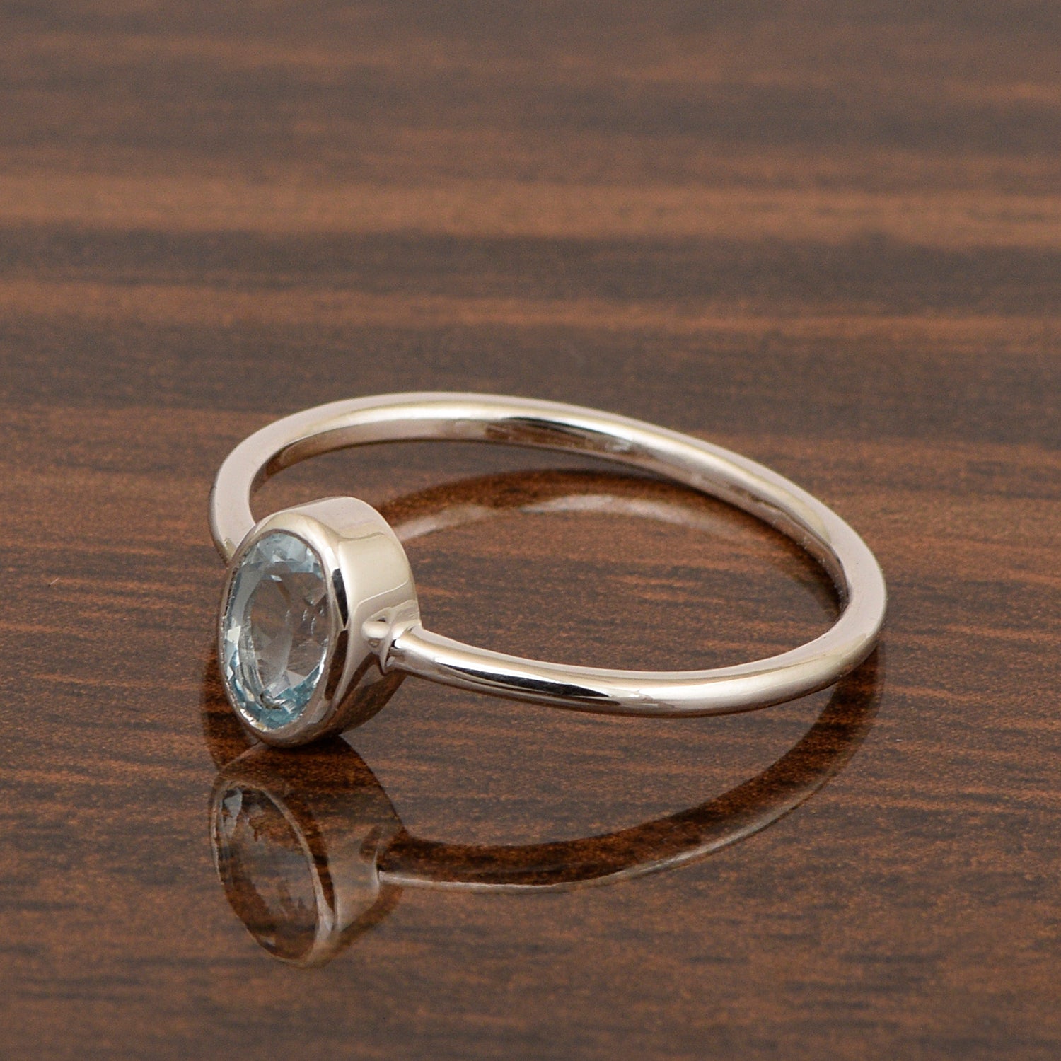 Stackable Oval 0.20 Ctw Aquamarine Bezel Set 925 Sterling Silver Stacking Rings - Kimaya INC