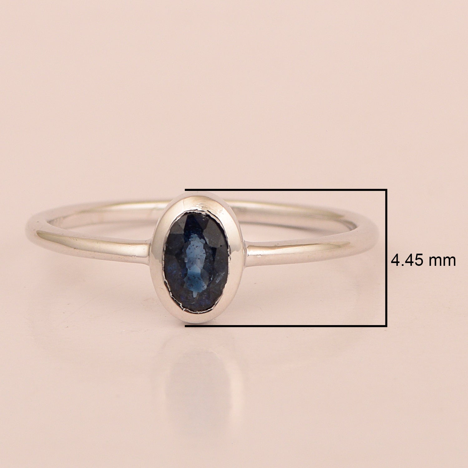 Stackable Oval 0.20 Ctw Blue Sapphire Bezel Set 925 Sterling Silver Stacking Rings - Kimaya INC