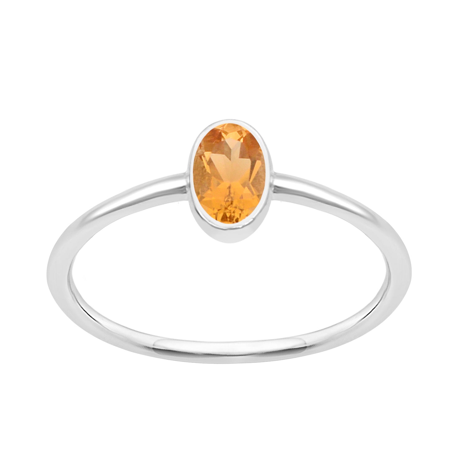 Stackable Oval 0.20 Ctw Citrine Bezel Set 925 Sterling Silver Stacking Rings - Kimaya INC