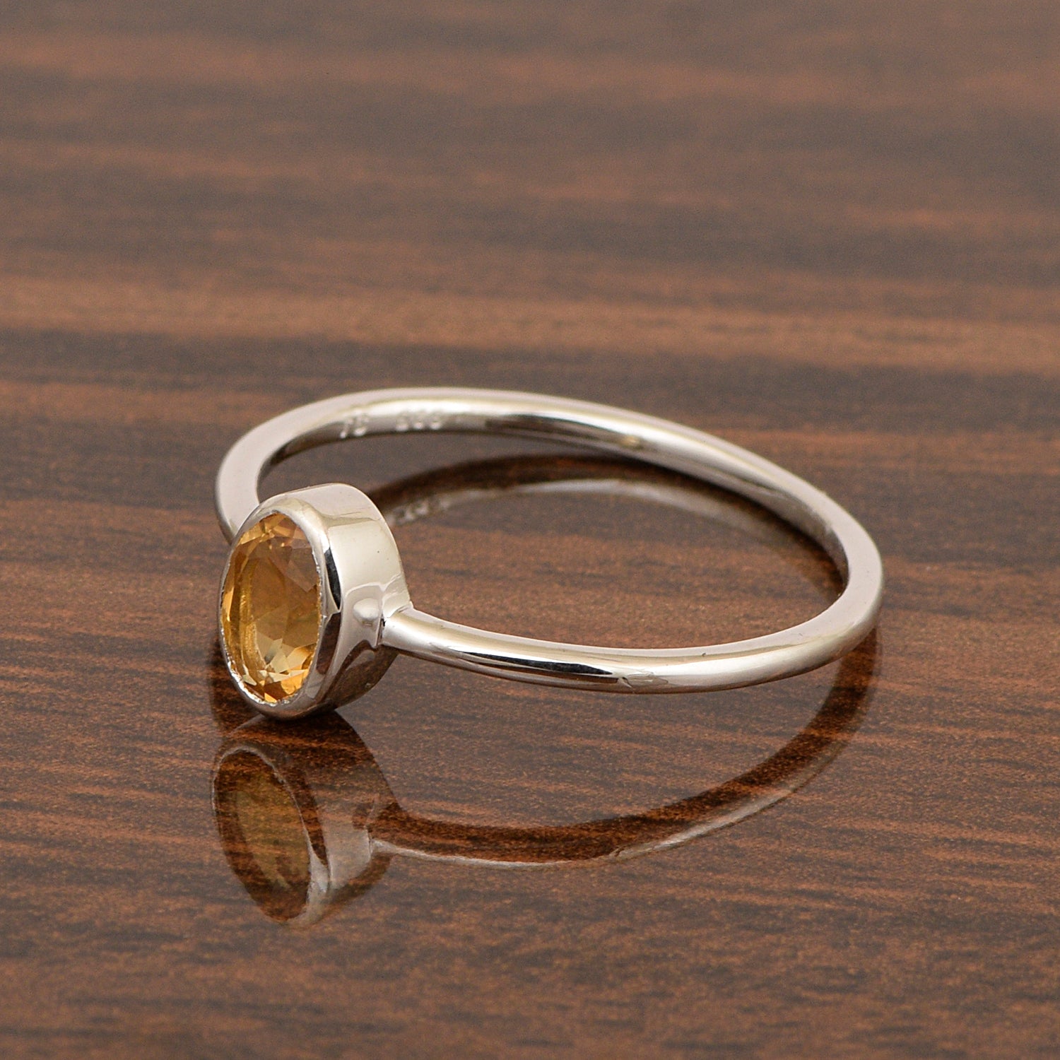 Stackable Oval 0.20 Ctw Citrine Bezel Set 925 Sterling Silver Stacking Rings - Kimaya INC