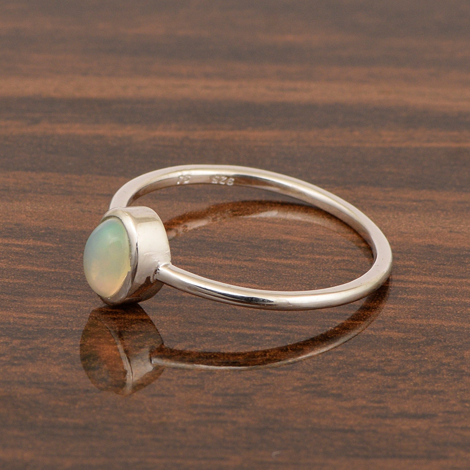 Stackable Oval 0.20 Ctw Opal Bezel Set 925 Sterling Silver Stacking Rings - Kimaya INC