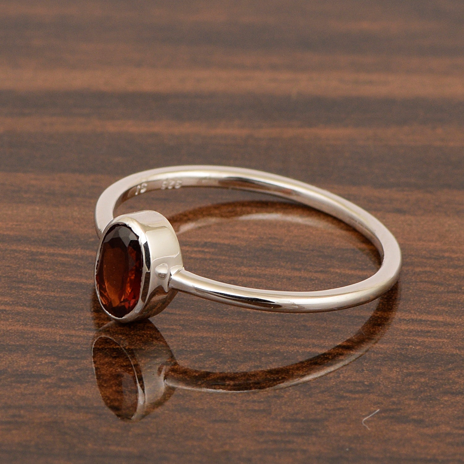 Stackable Oval 0.20 Ctw Garnet Bezel Set 925 Sterling Silver Stacking Rings - Kimaya INC