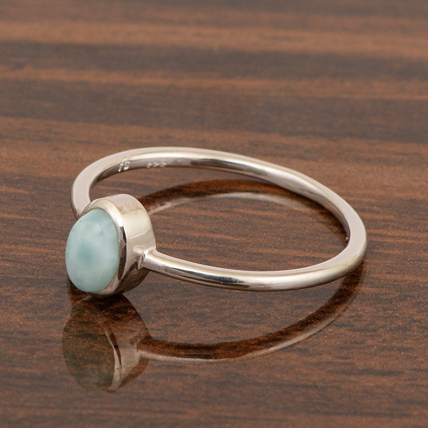 Stackable Oval 0.20 Ctw Larimar Bezel Set 925 Sterling Silver Stacking Rings - Kimaya INC