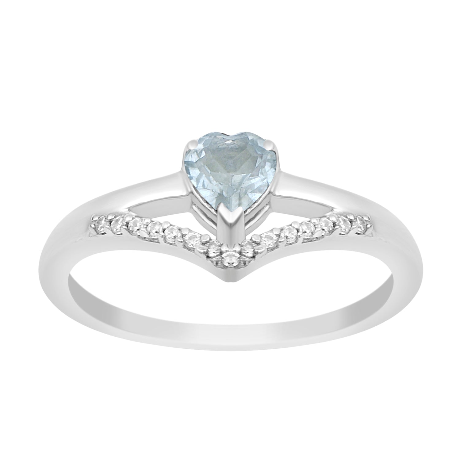 Sterling Silver Love Heart Cut 5MM Aquamarine Engagement Rings - Kimaya INC