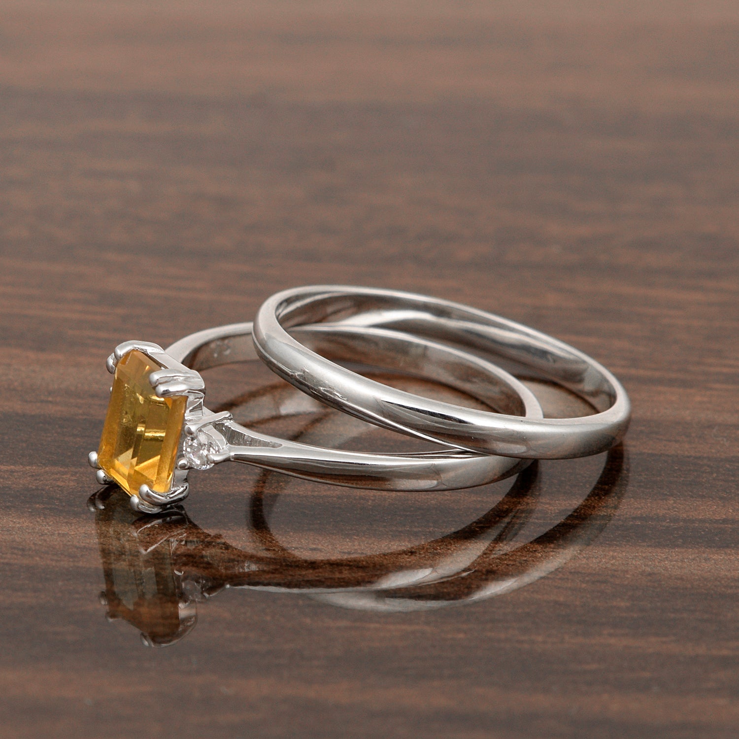 Sterling Silver Radiant Cut 1.20 Ctw Citrine Dual Band Women Stacking Ring - Kimaya INC