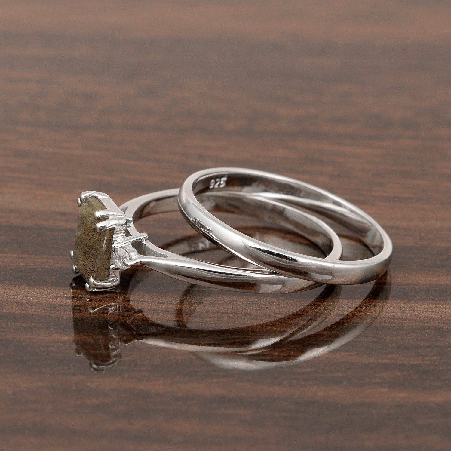 Sterling Silver Radiant Cut 1.20 Ctw Labradorite Dual Band Women Stacking Ring - Kimaya INC