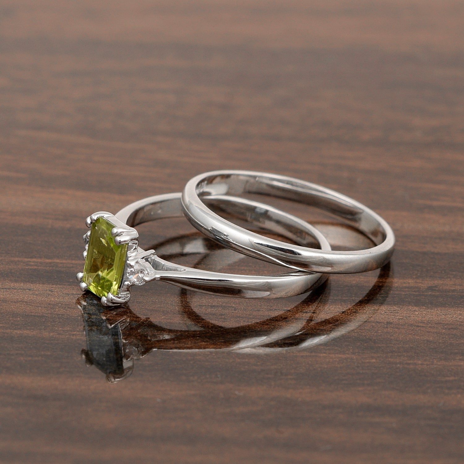 Sterling Silver Radiant Cut 1.20 Ctw Peridot Dual Band Women Stacking Ring - Kimaya INC