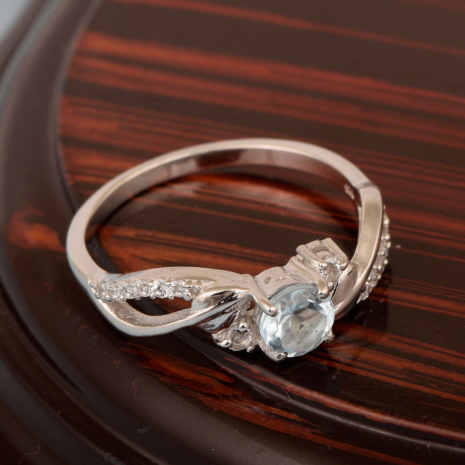 Sterling Silver Round 5mm Aquamarine Bypass Shank Women Wedding Ring - Kimaya INC