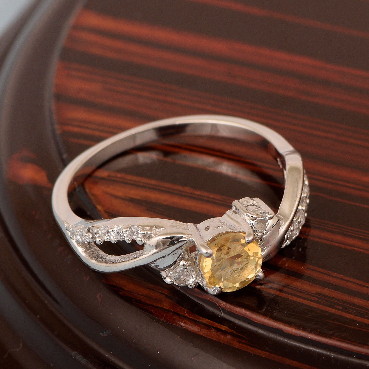 Sterling Silver Round 5mm Citrine Bypass Shank Women Wedding Ring - Kimaya INC