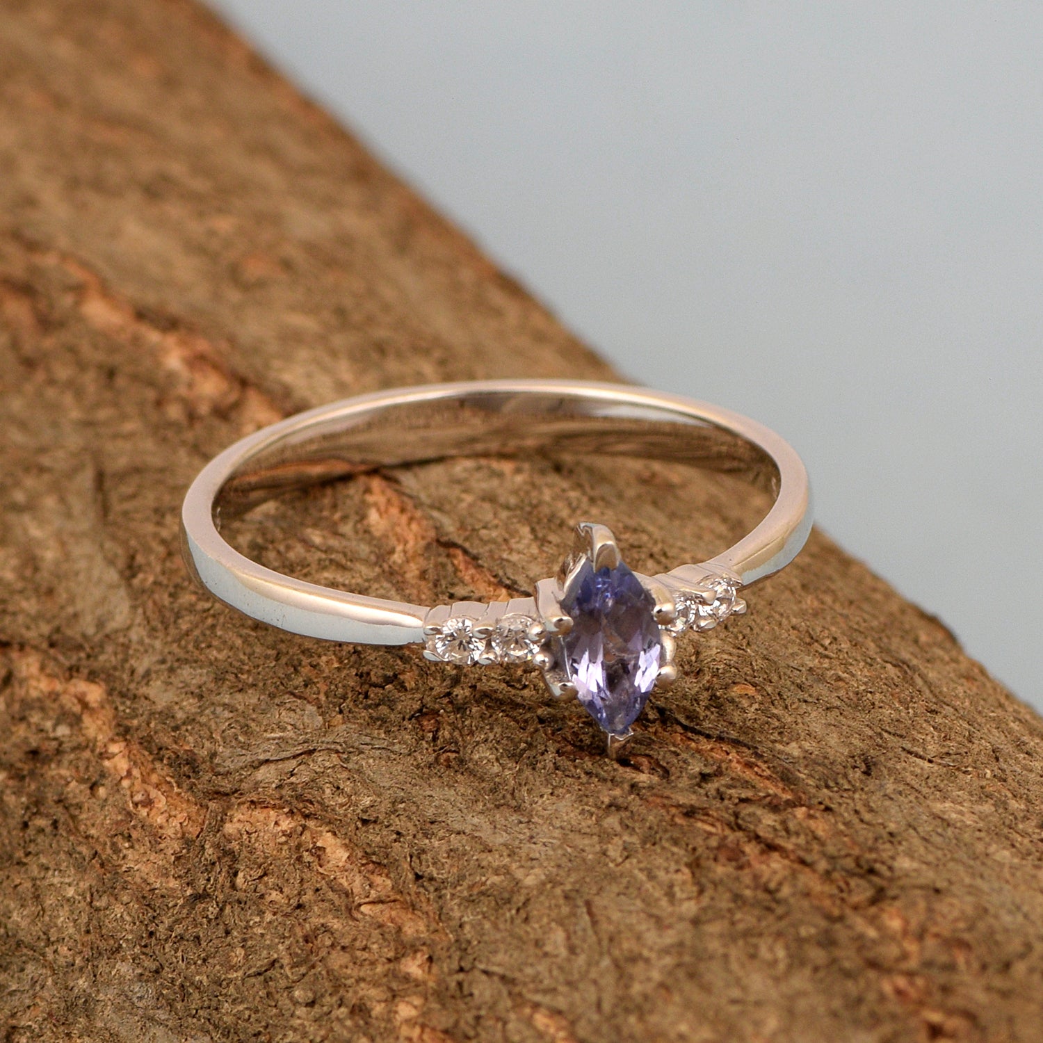 925 Sterling Silver Marquise 6x3mm Tanzanite Ring - Kimaya INC