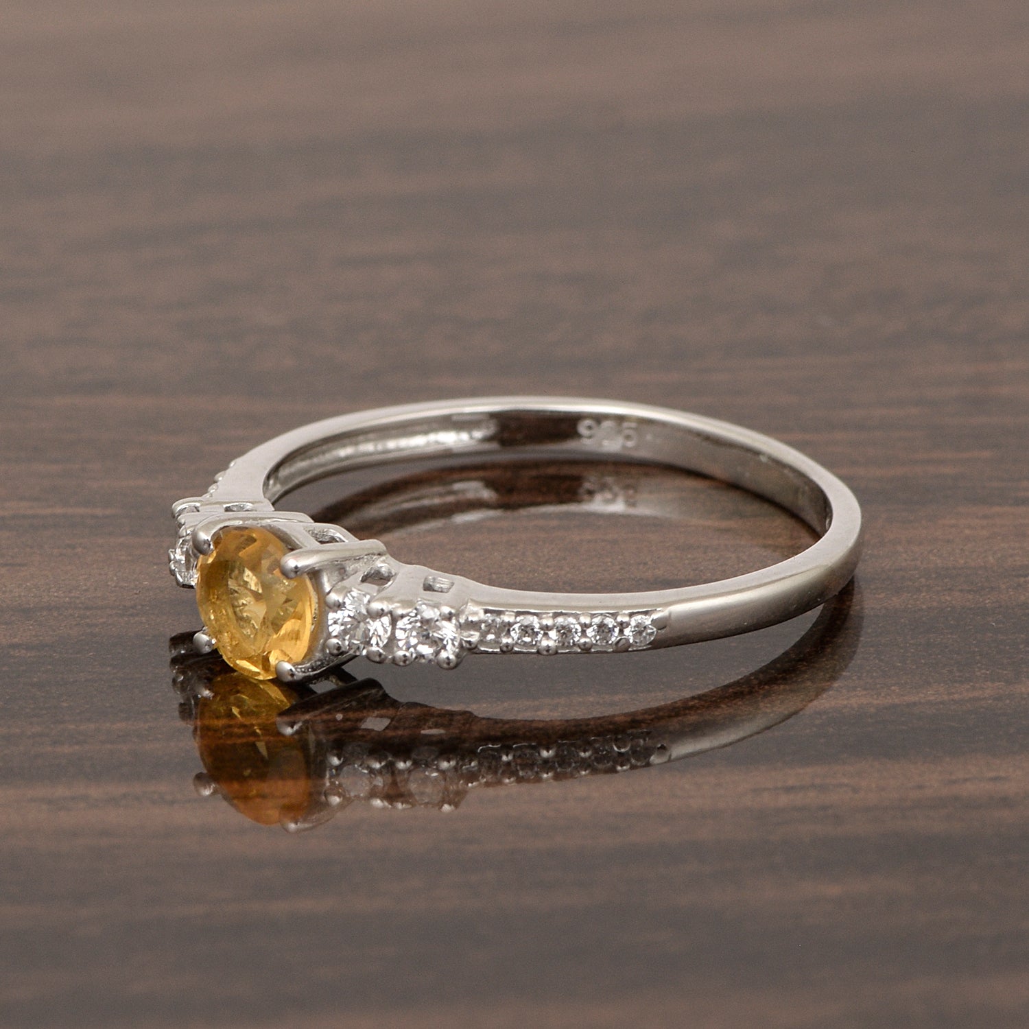 Round 5 MM Citrine Gemstone 925 Sterling Silver Women Engagement Ring - Kimaya INC