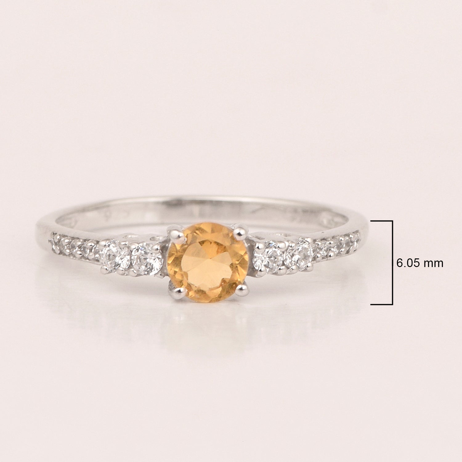 Round 5 MM Citrine Gemstone 925 Sterling Silver Women Engagement Ring - Kimaya INC
