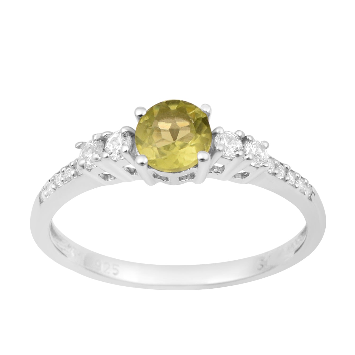 Round 5 MM Peridot Gemstone 925 Sterling Silver Women Engagement Ring - Kimaya INC