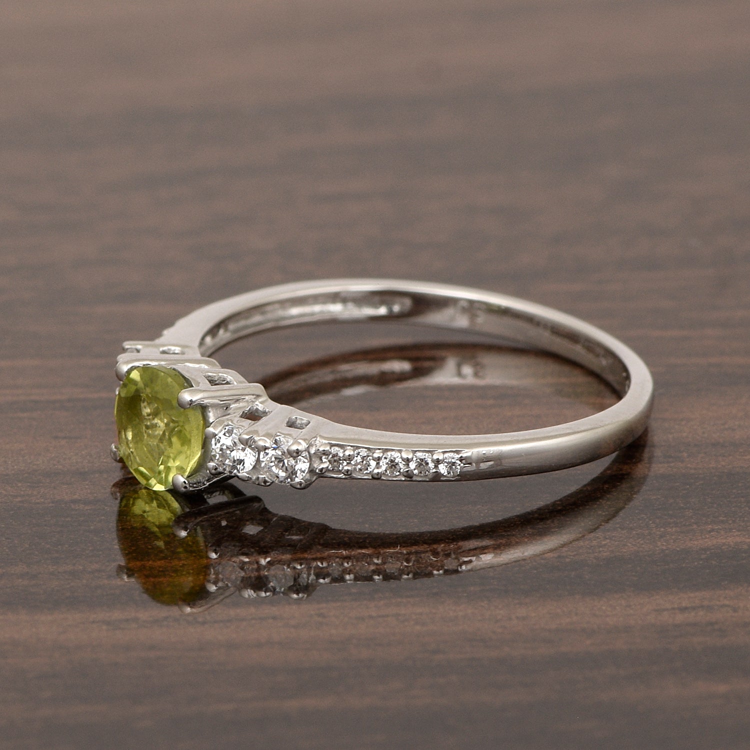 Round 5 MM Peridot Gemstone 925 Sterling Silver Women Engagement Ring - Kimaya INC