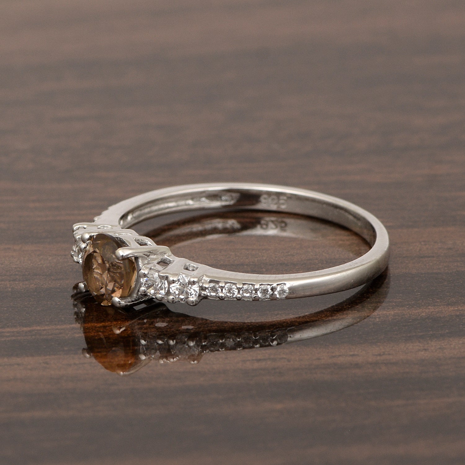 Round 5 MM Smoky Quartz Gemstone 925 Sterling Silver Women Engagement Ring - Kimaya INC