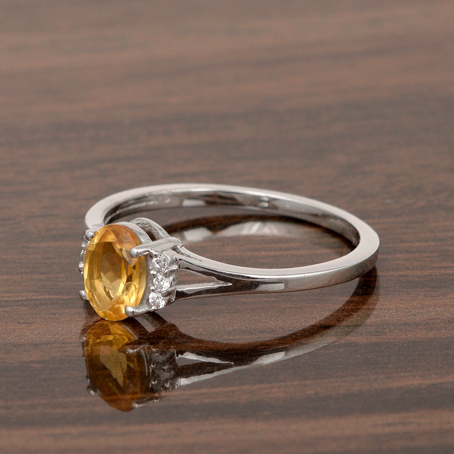 0.65 Ctw Oval Citrine 925 Sterling Silver Solitaire Accents Women Wedding Ring - Kimaya INC