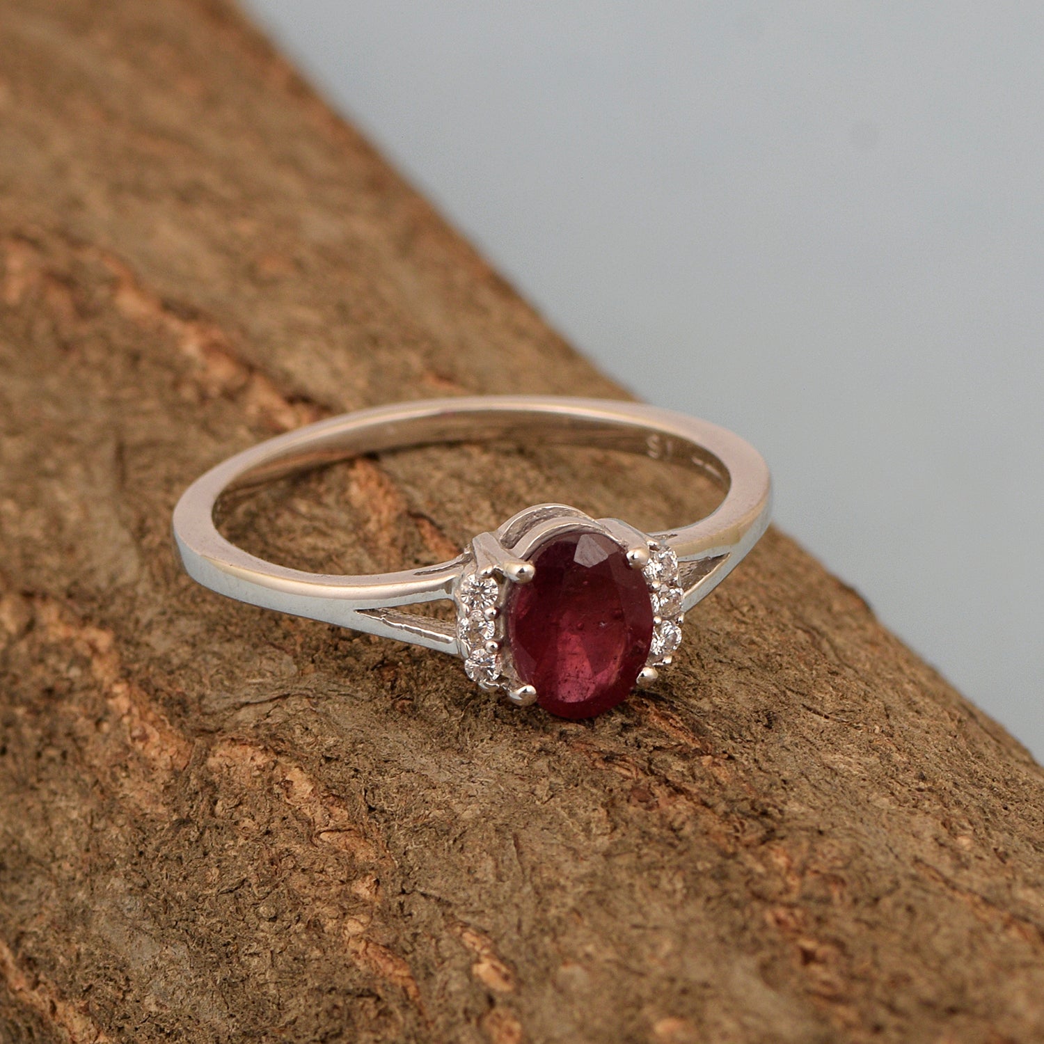 0.65 Ctw Oval Ruby 925 Sterling Silver Solitaire Accents Women Wedding Ring - Kimaya INC