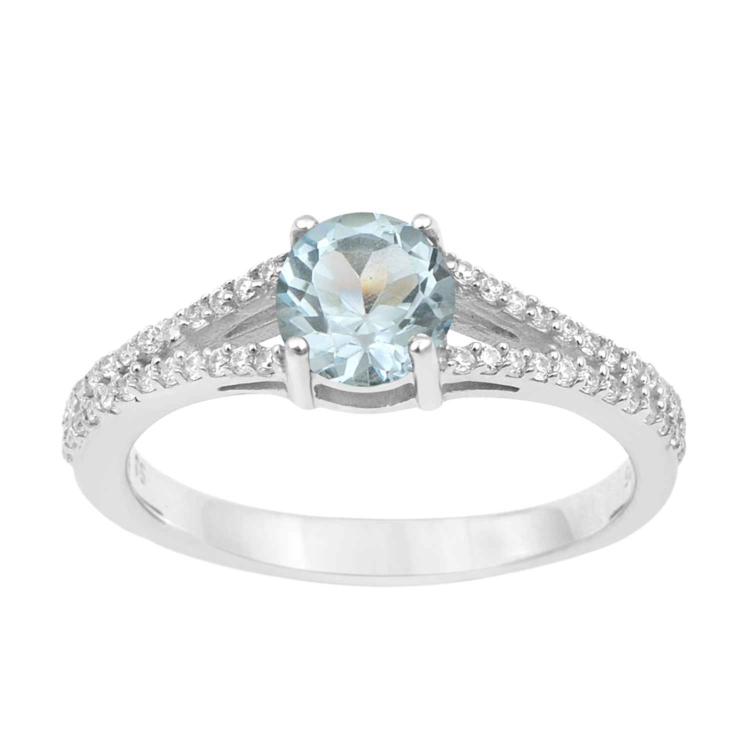 Round 0.85 Ctw Blue Topaz Birthstone 925 Sterling Silver Cluster Women Ring - Kimaya INC