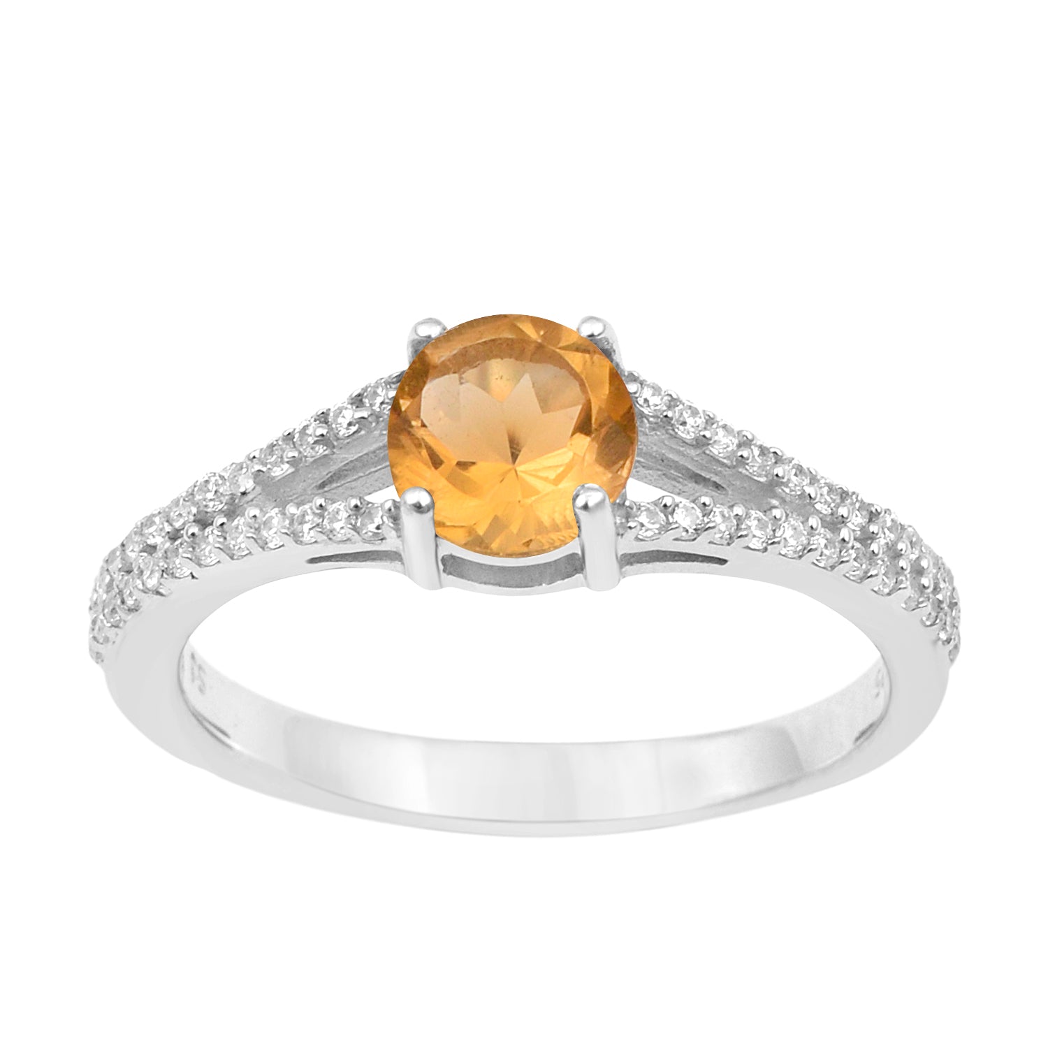 Round 0.85 Ctw Citrine Birthstone 925 Sterling Silver Cluster Women Ring - Kimaya INC