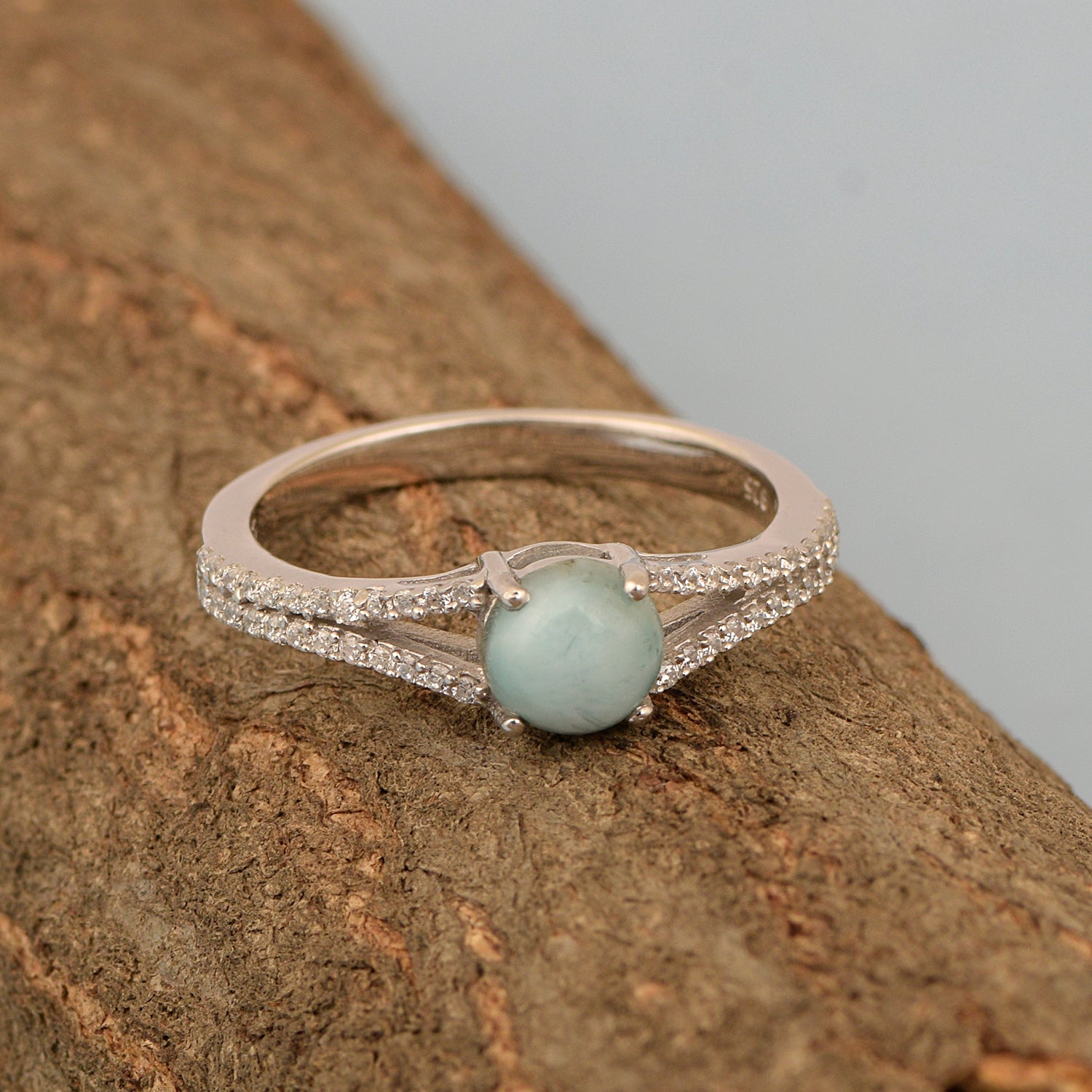 Round 0.85 Ctw Larimar Birthstone 925 Sterling Silver Cluster Women Ring - Kimaya INC