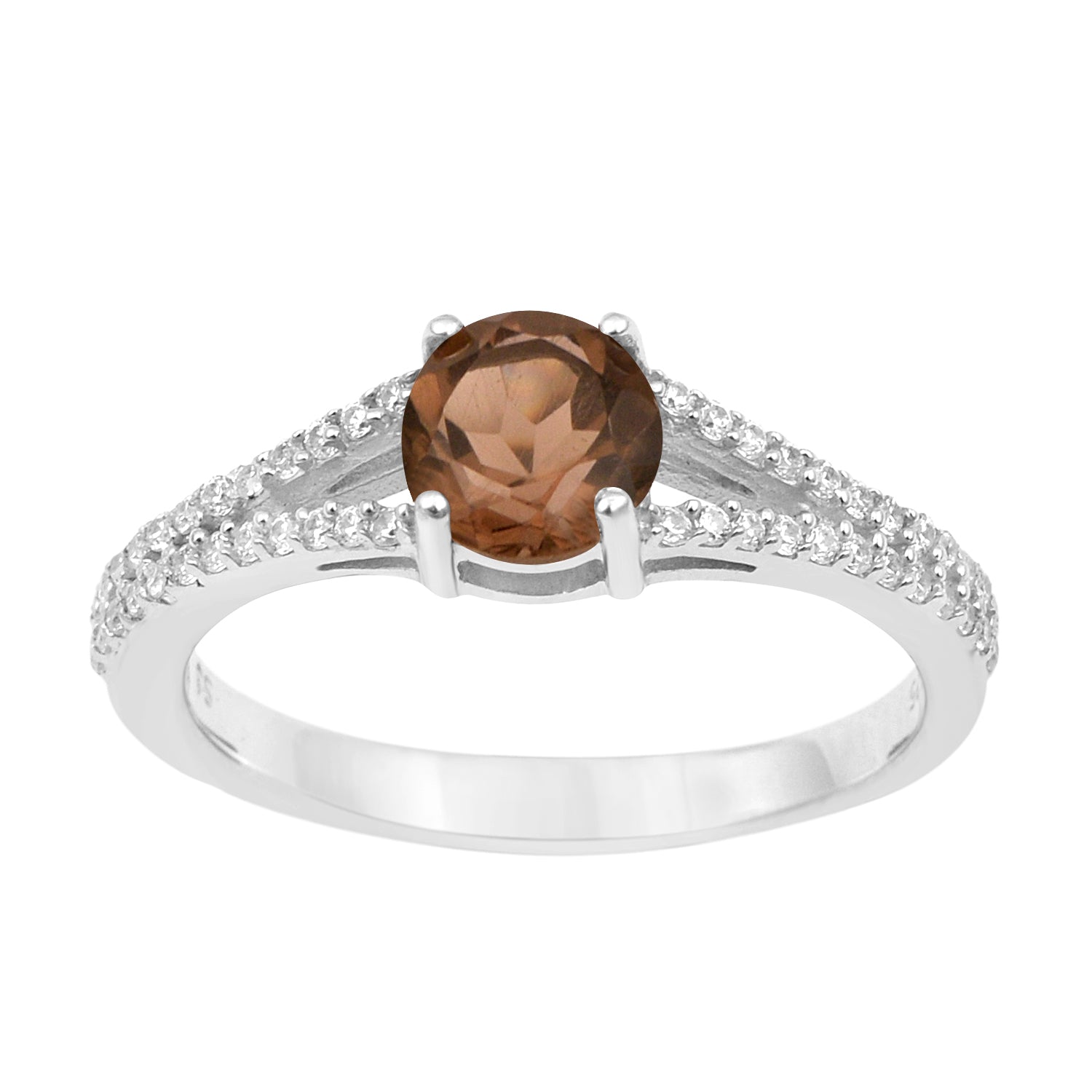 Round 0.85 Ctw Smoky Quartz Birthstone 925 Sterling Silver Cluster Women Ring - Kimaya INC
