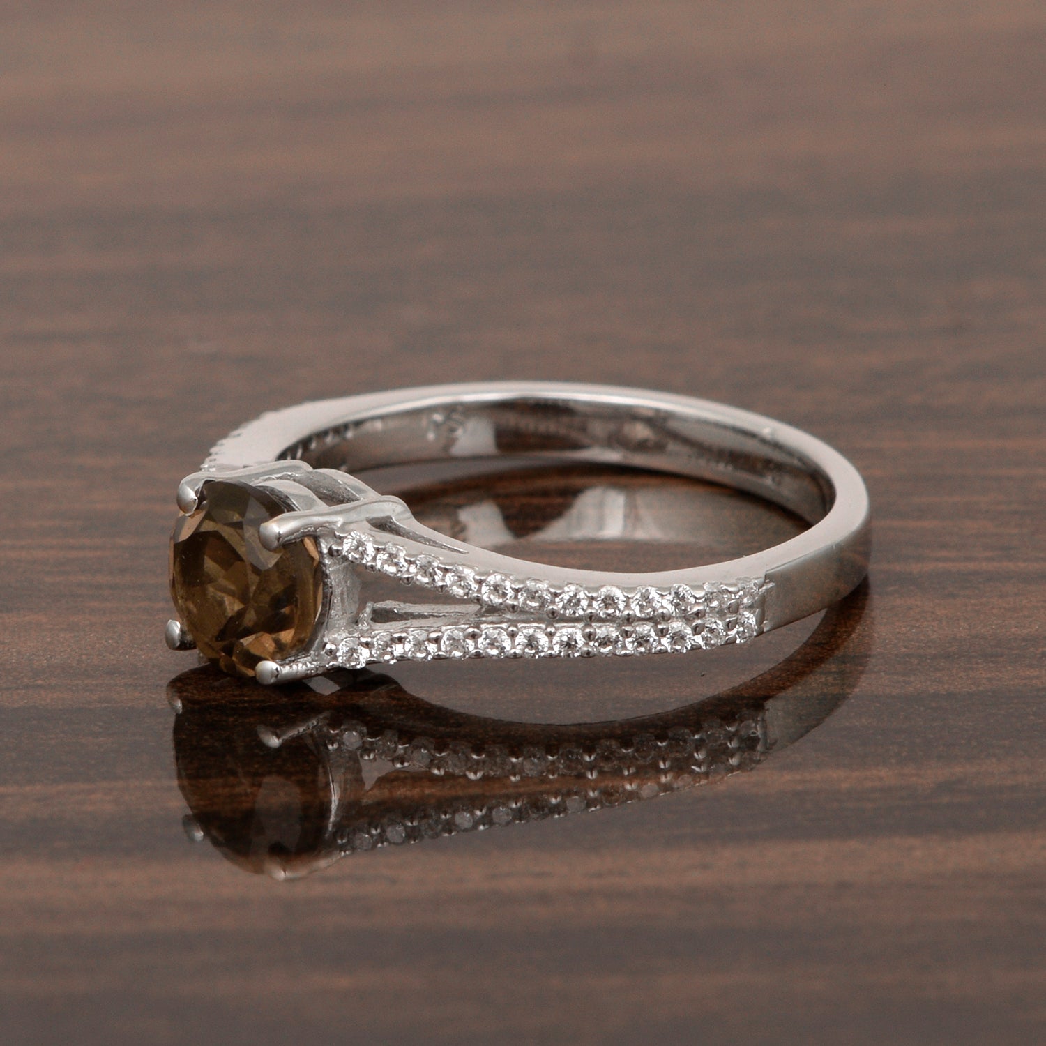 Round 0.85 Ctw Smoky Quartz Birthstone 925 Sterling Silver Cluster Women Ring - Kimaya INC