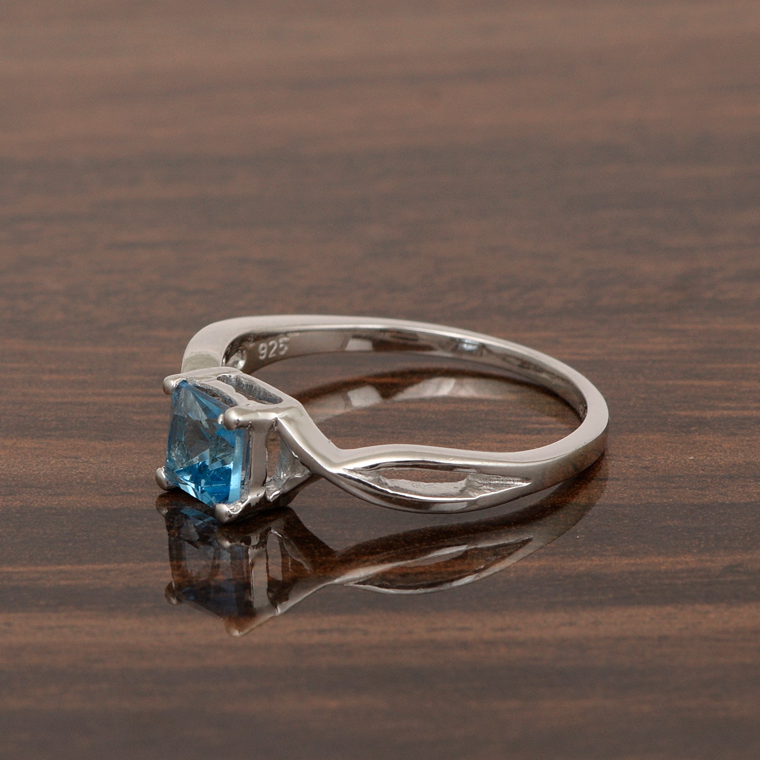 Square 5MM Blue Topaz Gemstone 925 Sterling Silver Celtic Knot Solitaire Ring - Kimaya INC