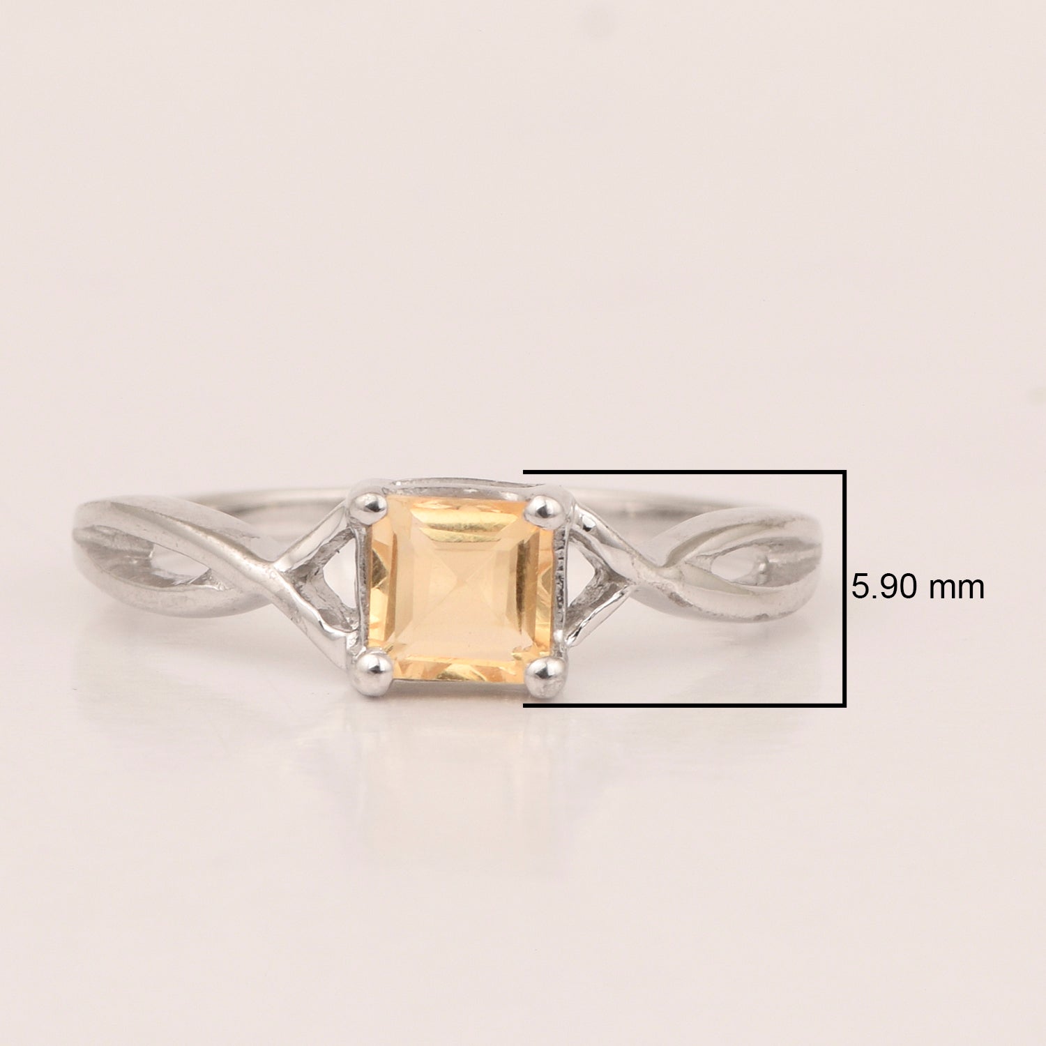 Square 5MM Citrine Gemstone 925 Sterling Silver Celtic Knot Solitaire Ring - Kimaya INC