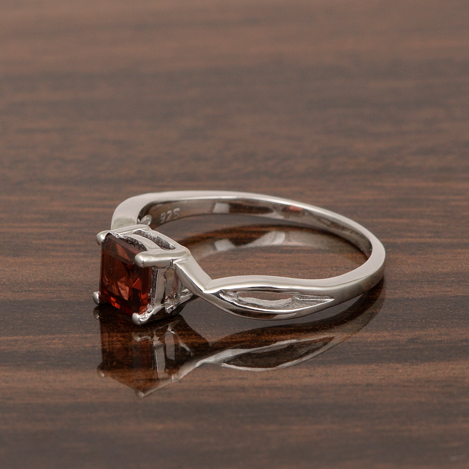 Square 5MM Garnet Gemstone 925 Sterling Silver Celtic Knot Solitaire Ring - Kimaya INC