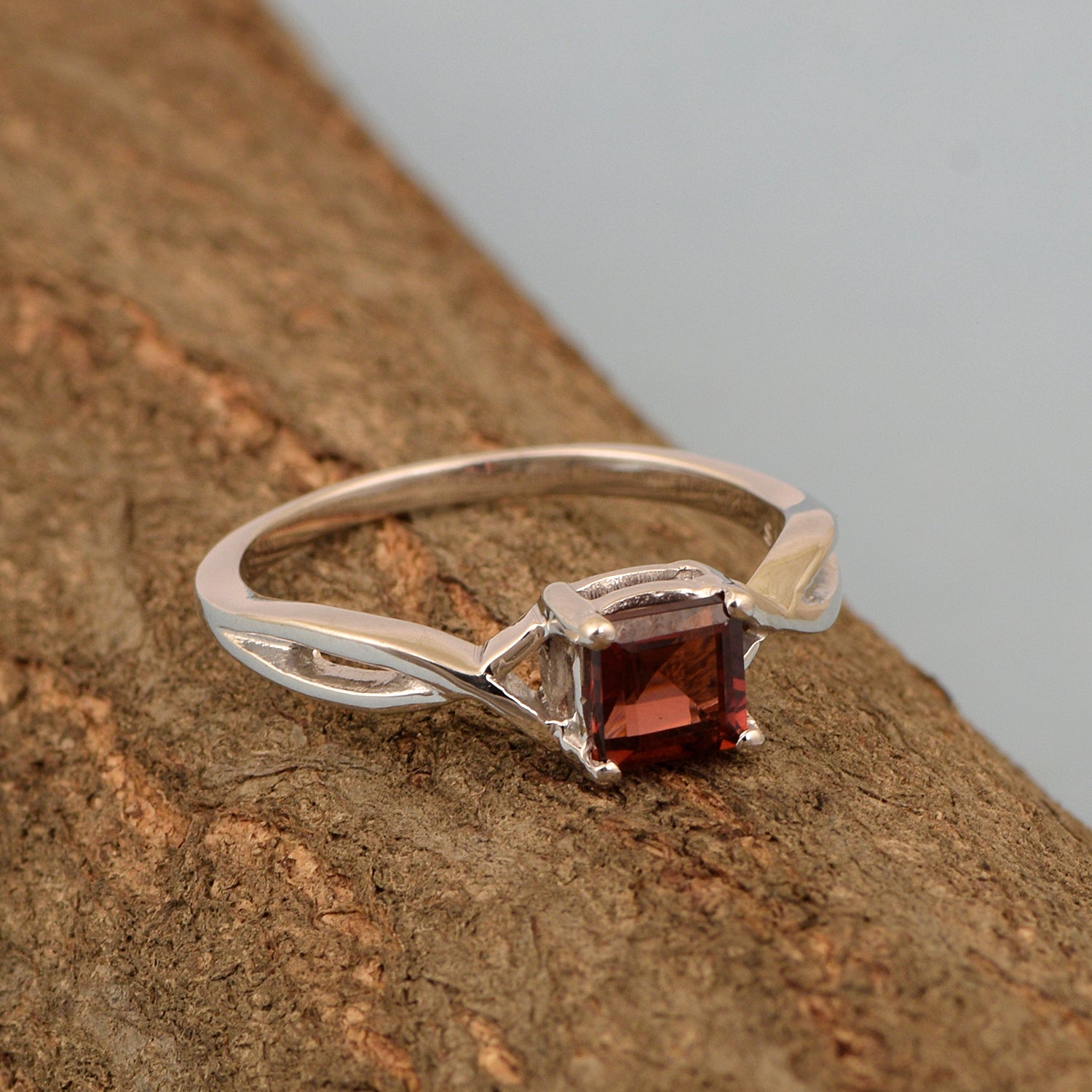 Square 5MM Garnet Gemstone 925 Sterling Silver Celtic Knot Solitaire Ring - Kimaya INC