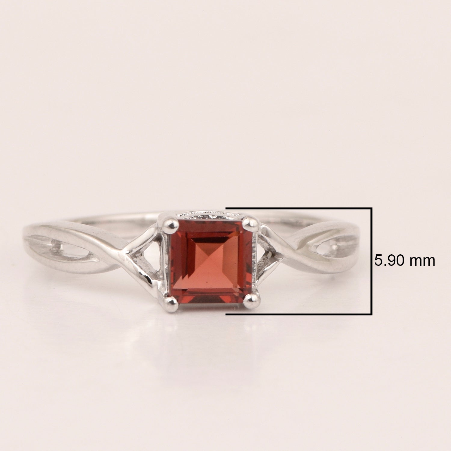 Square 5MM Garnet Gemstone 925 Sterling Silver Celtic Knot Solitaire Ring - Kimaya INC