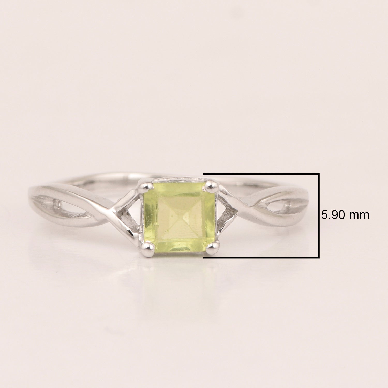 Square 5MM Peridot Gemstone 925 Sterling Silver Celtic Knot Solitaire Ring - Kimaya INC