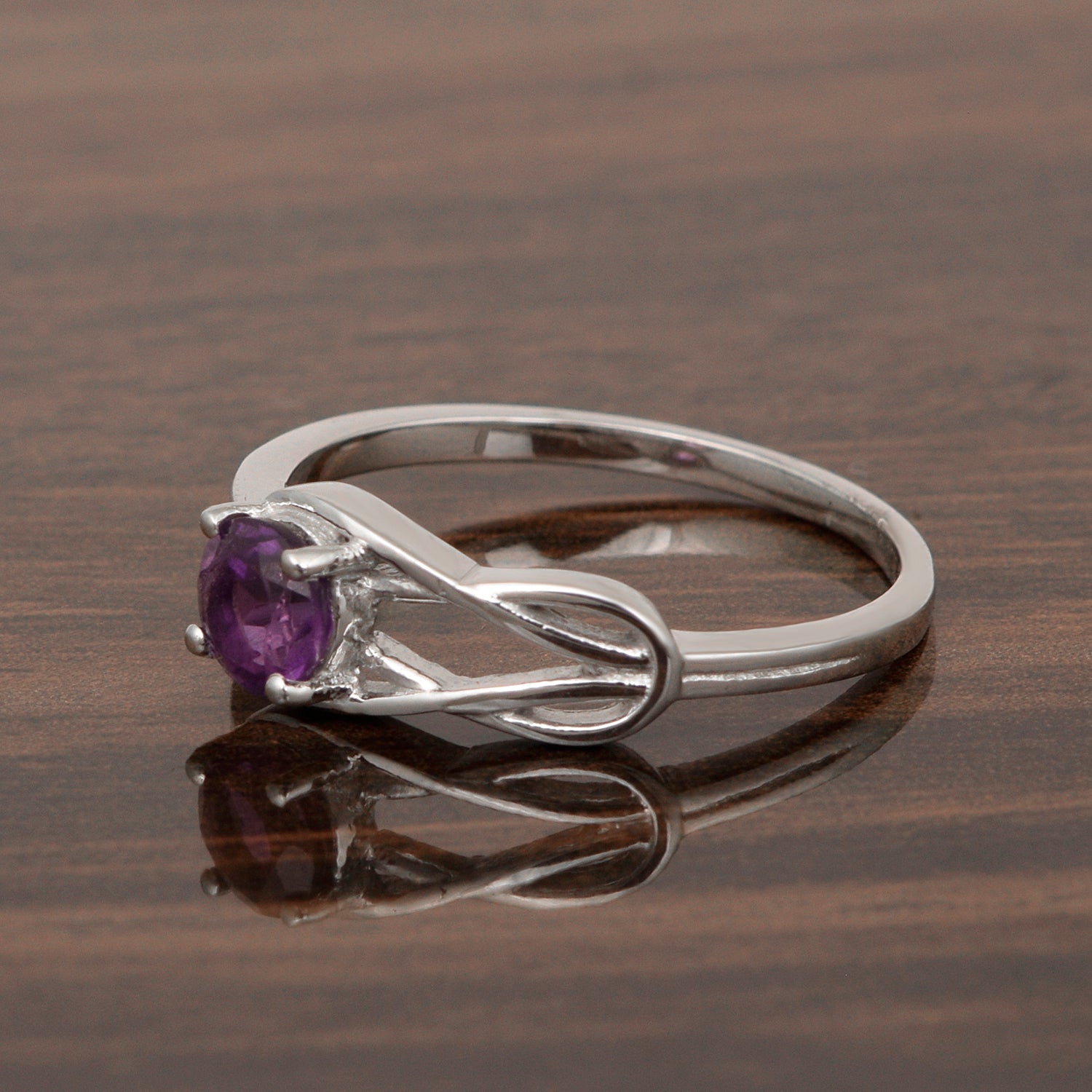 5 MM Round Amethyst Gemstone 925 Sterling Silver Triquetra Celtic Trinity Knot Ring - Kimaya INC