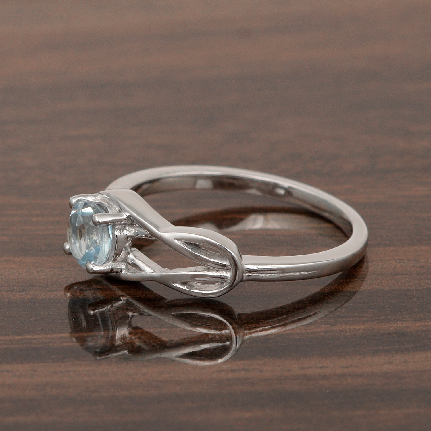 5 MM Round Blue Topaz Gemstone 925 Sterling Silver Triquetra Celtic Trinity Knot Ring - Kimaya INC