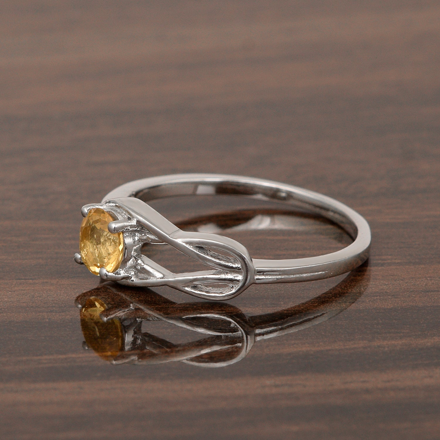 5 MM Round Citrine Gemstone 925 Sterling Silver Triquetra Celtic Trinity Knot Ring - Kimaya INC