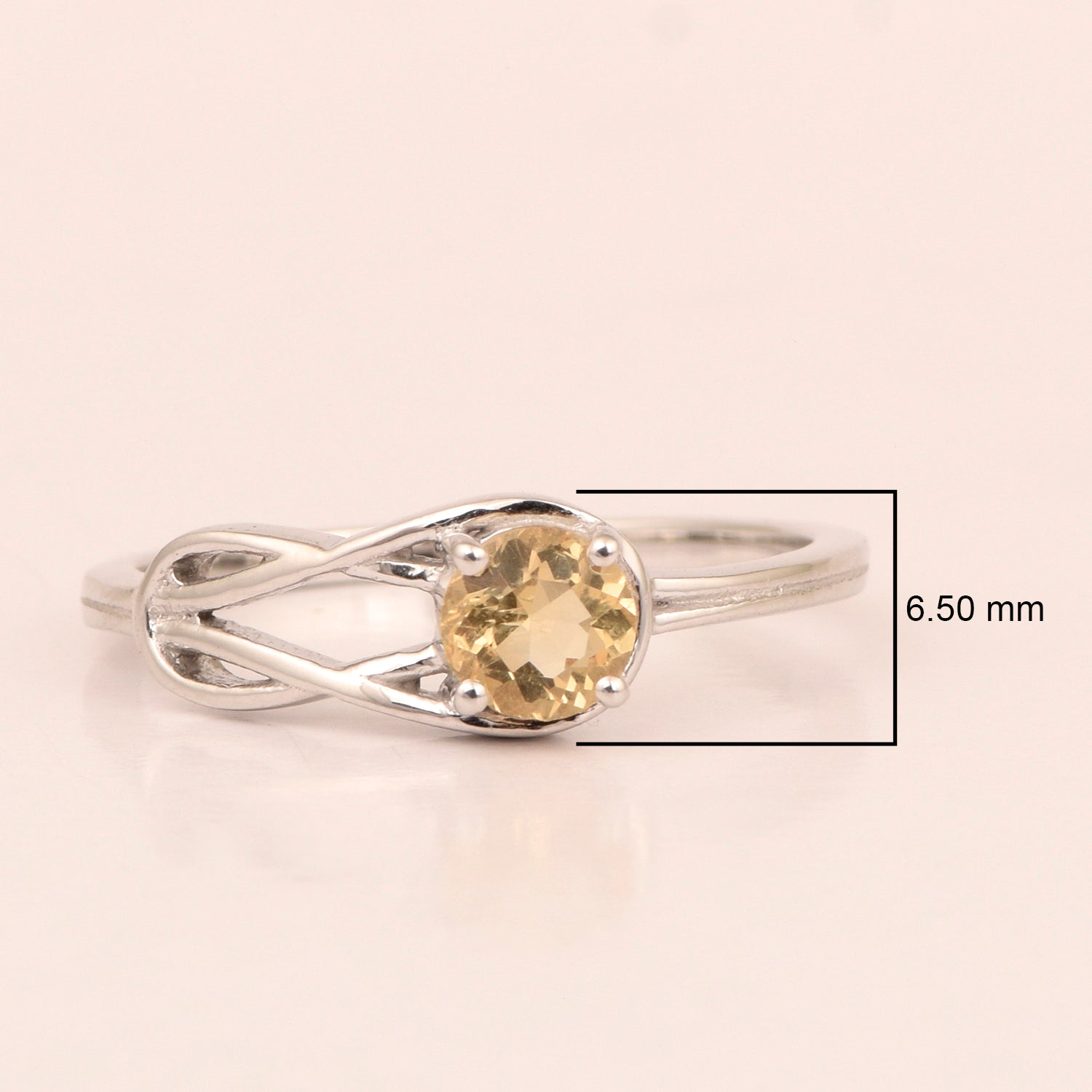 5 MM Round Citrine Gemstone 925 Sterling Silver Triquetra Celtic Trinity Knot Ring - Kimaya INC