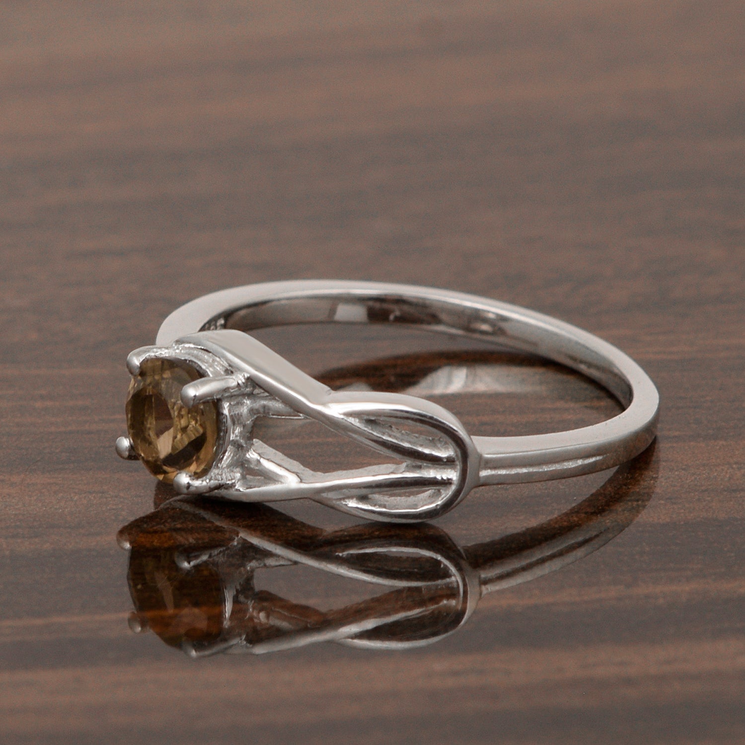 5 MM Round Smoky Quartz Gemstone 925 Sterling Silver Triquetra Celtic Trinity Knot Ring - Kimaya INC