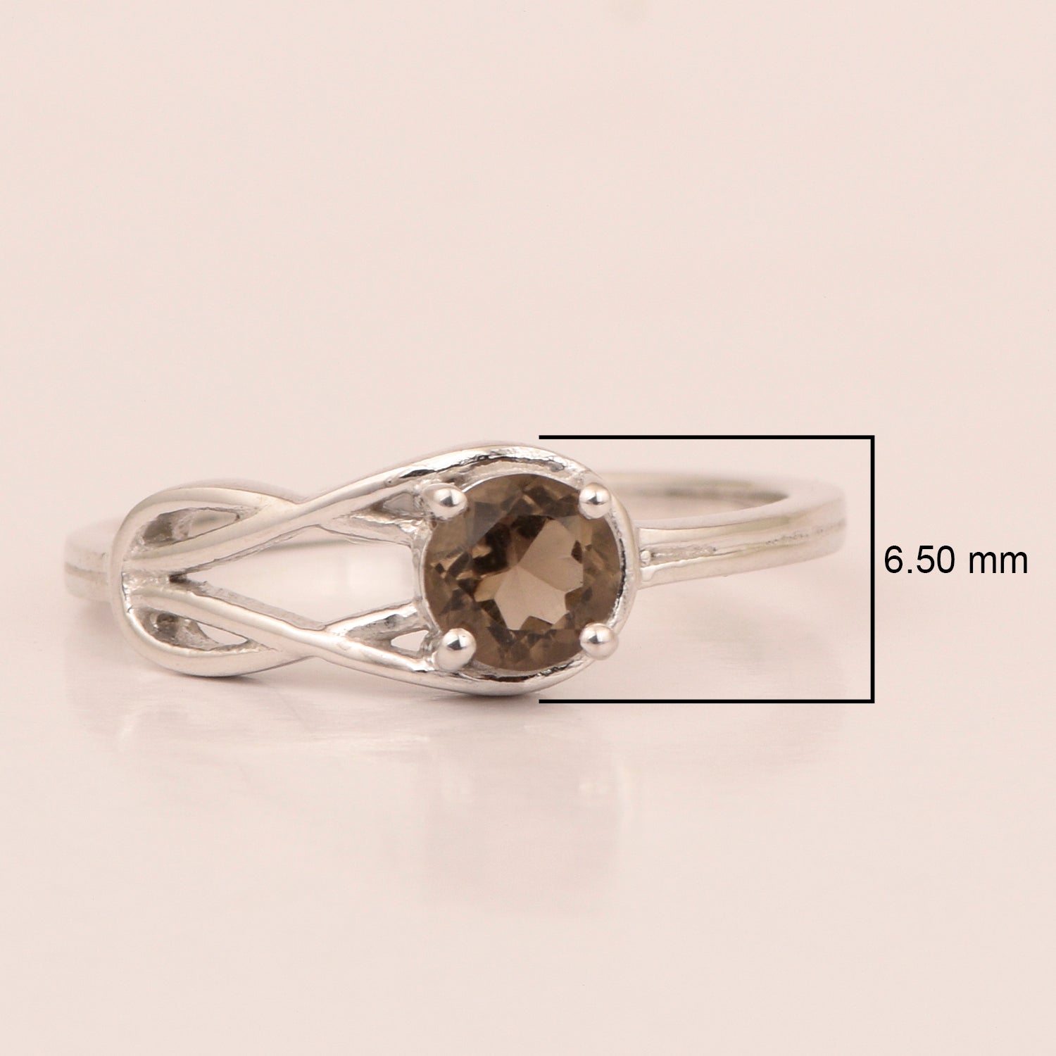5 MM Round Smoky Quartz Gemstone 925 Sterling Silver Triquetra Celtic Trinity Knot Ring - Kimaya INC