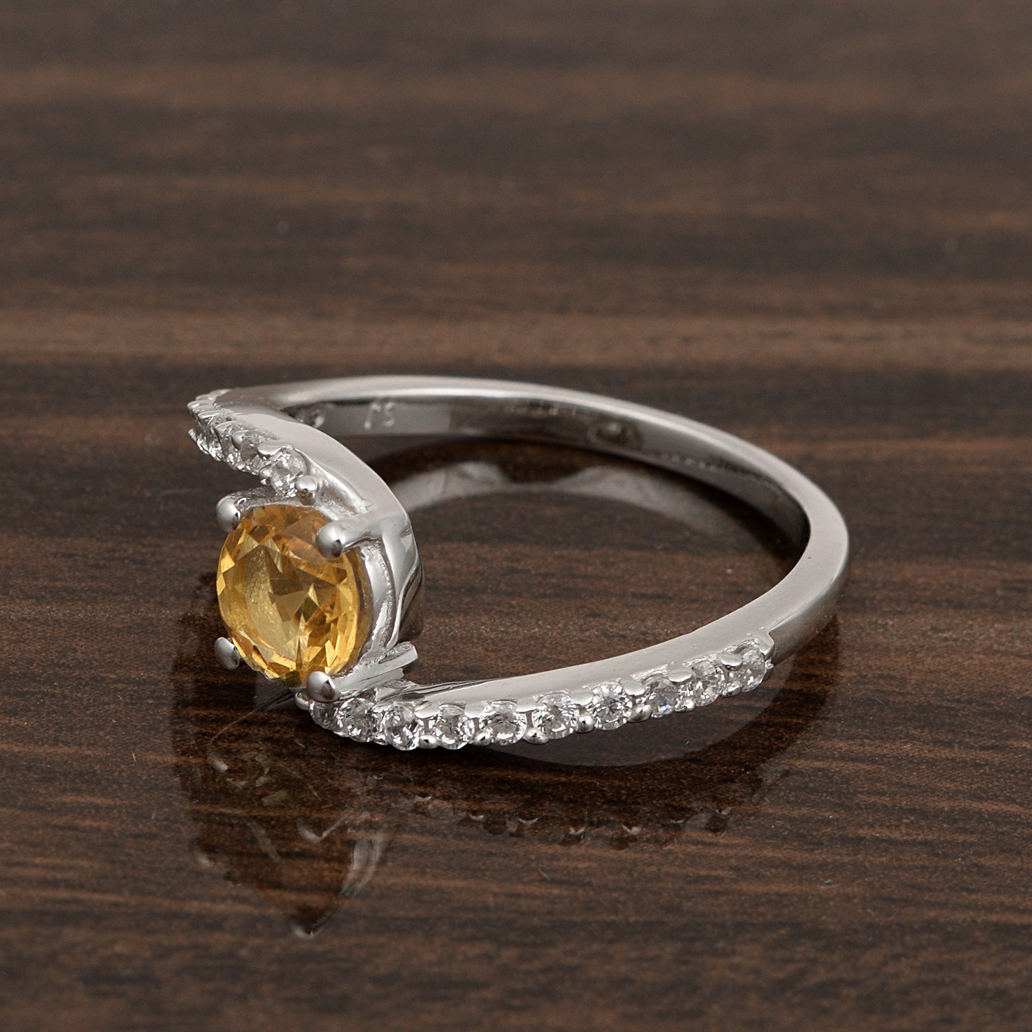 925 Sterling Silver Round 5mm Citrine Women Wedding Ring - Kimaya INC