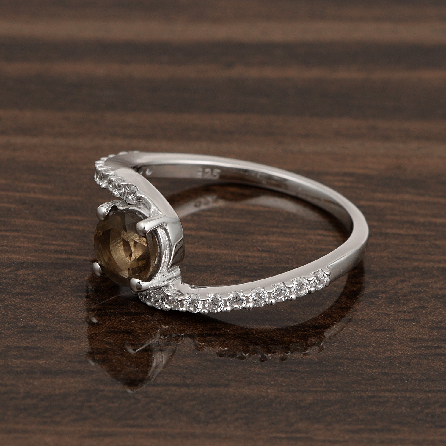 925 Sterling Silver Round 5mm Smoky Quartz Women Wedding Ring - Kimaya INC