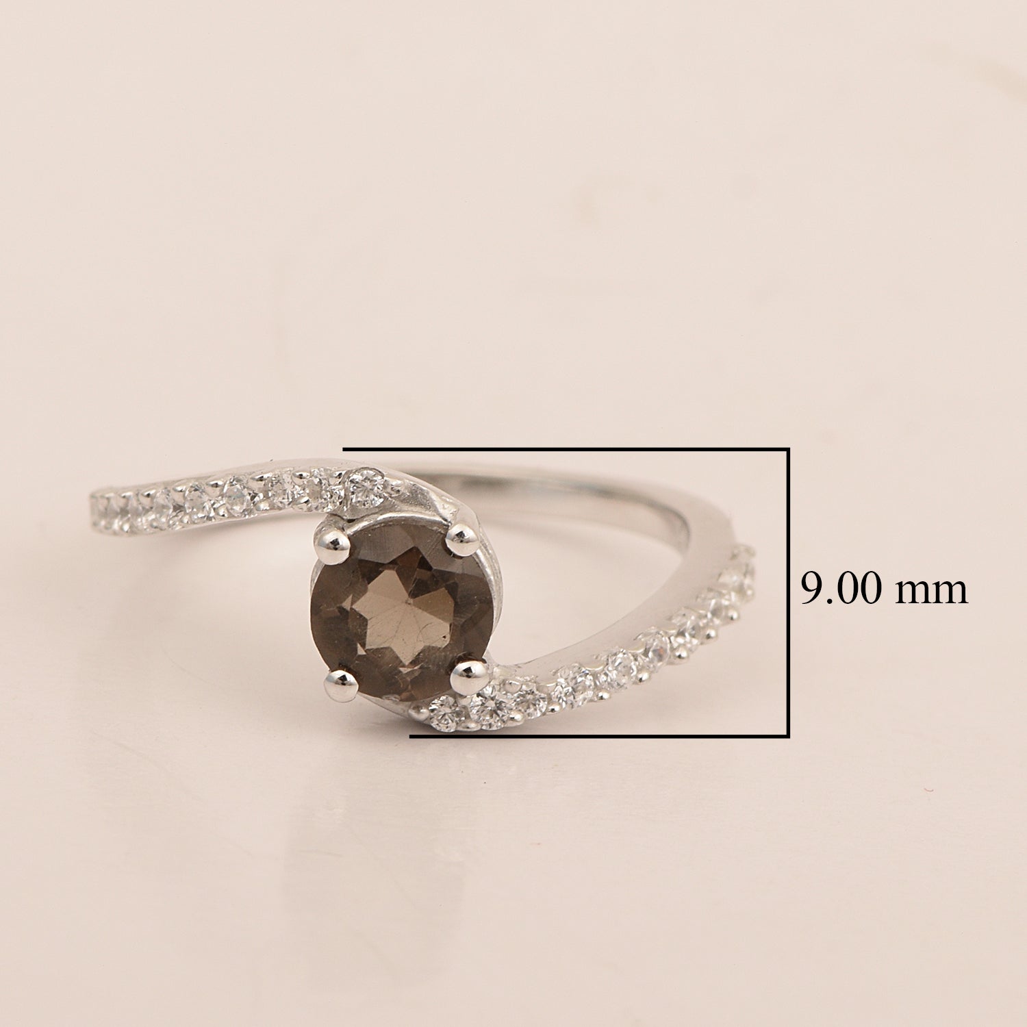925 Sterling Silver Round 5mm Smoky Quartz Women Wedding Ring - Kimaya INC