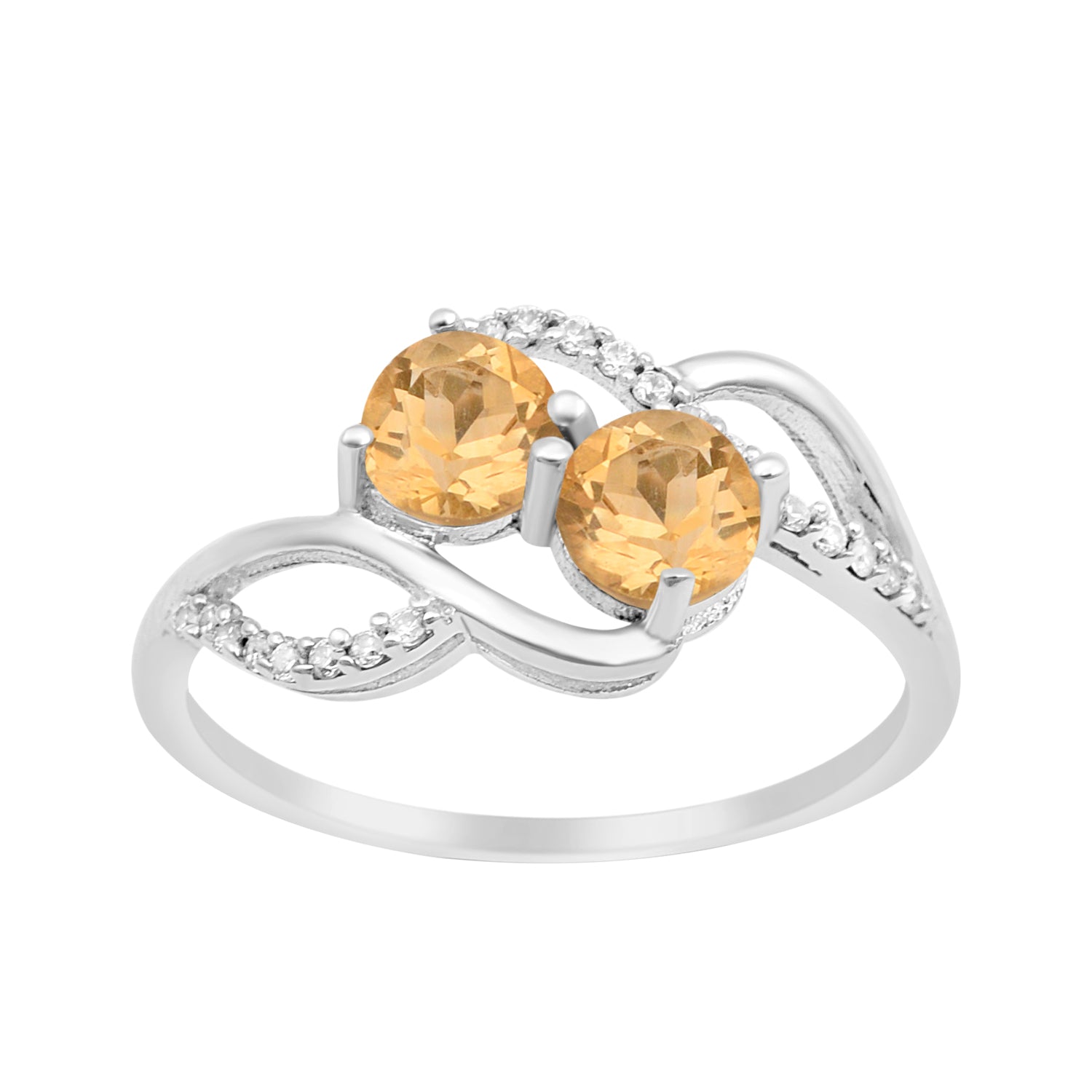 Cocktail 925 Sterling Silver Dual Round Stone 5MM Citrine Love Ring - Kimaya INC