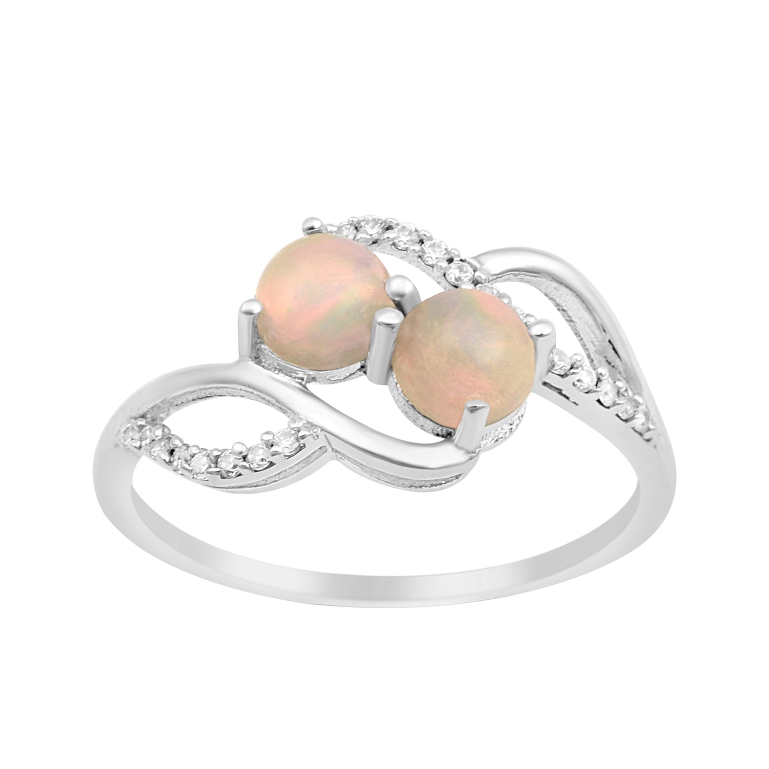 Cocktail 925 Sterling Silver Dual Round Stone 5MM Opal Love Ring - Kimaya INC