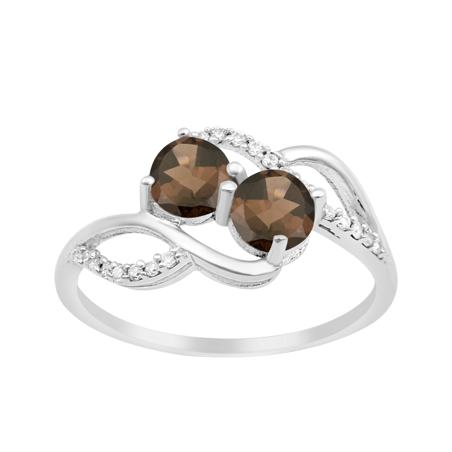 Cocktail 925 Sterling Silver Dual Round Stone 5MM Smoky Quartz Love Ring - Kimaya INC