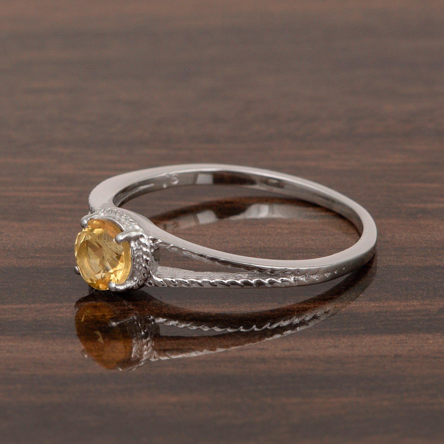 Dual Band 0.55 Ctw Citrine 925 Sterling Silver Women Engagement Ring - Kimaya INC